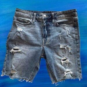 No Boundaries Men’s Blue Denim Jean Shorts Distressed With Raw Edges Size 30”